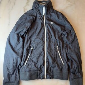 Abercrombie & Fitch Men's Dark Charcoal Bomber Jacket with White Trim